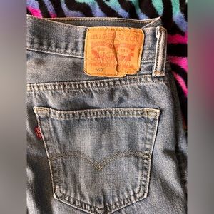 Levi’s 559’s Straight Leg w/Zipper. Size 32W 34L. Used, faded, shredded at cuff.